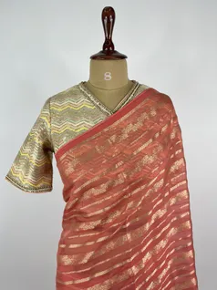 Dark Peach color Organza silk saree3