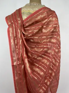 Dark Peach color Organza silk saree4