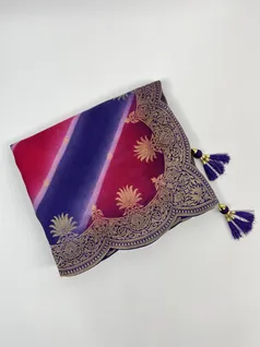 Purple Magenta color Hand painted Banarasi silk saree1