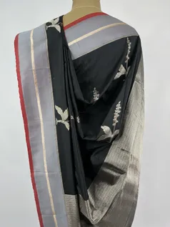 Black color fancy Banarasi silk saree4