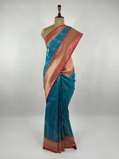 Turkish Blue color Kanjivaram silk saree2