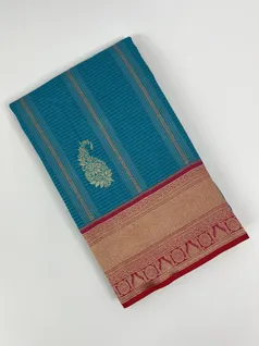 Turkish Blue color Kanjivaram silk saree1