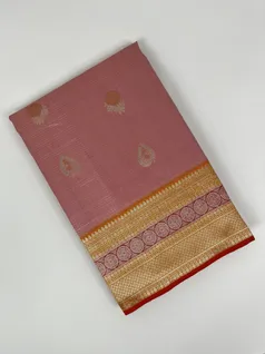 Peach color Kanjivaram silk saree1