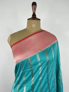 Turkish blue color Banarasi silk saree3