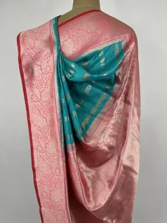 Turkish blue color Banarasi silk saree4