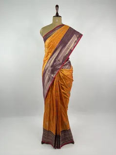 Mustard Color checks Kanjivaram Silk Saree2