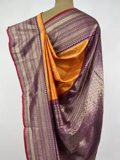 Mustard Color checks Kanjivaram Silk Saree4