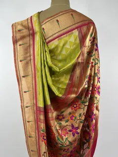 Lemon color Tissue Paithani silk saree4