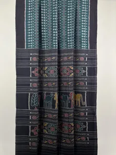 Dark Teal color Cotton mercerized Orissi Ikat saree2