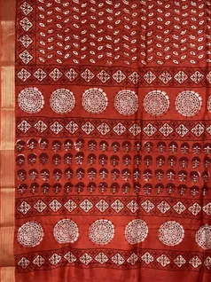 Organic Red Dabu print on Vegan silk saree3