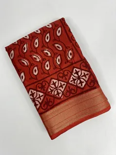 Organic Red Dabu print on Vegan silk saree1