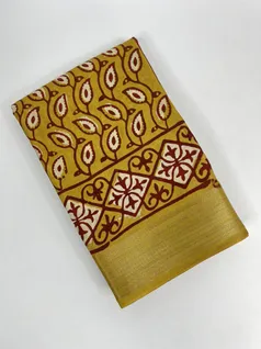 Organic Yellow color Dabu print on Vegan silk saree1