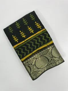 Dark Green color Dabu print on Vegan Georgette silk saree1