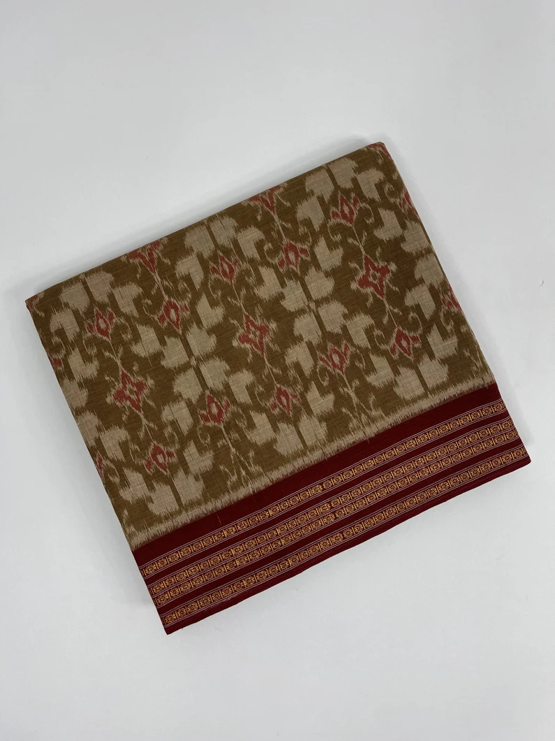 Oak color hand made pure cotton Orissi ikat saree1