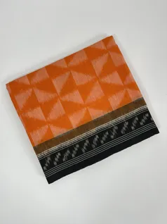 Orange color hand made pure cotton Orissi ikat saree1