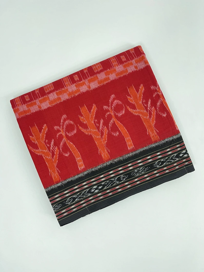 Red color hand made pure cotton Orissi ikat saree1