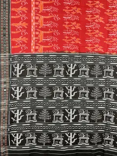 Red color hand made pure cotton Orissi ikat saree3