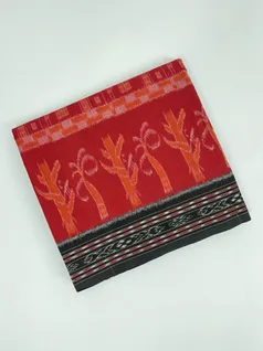 Red color hand made pure cotton Orissi ikat saree1