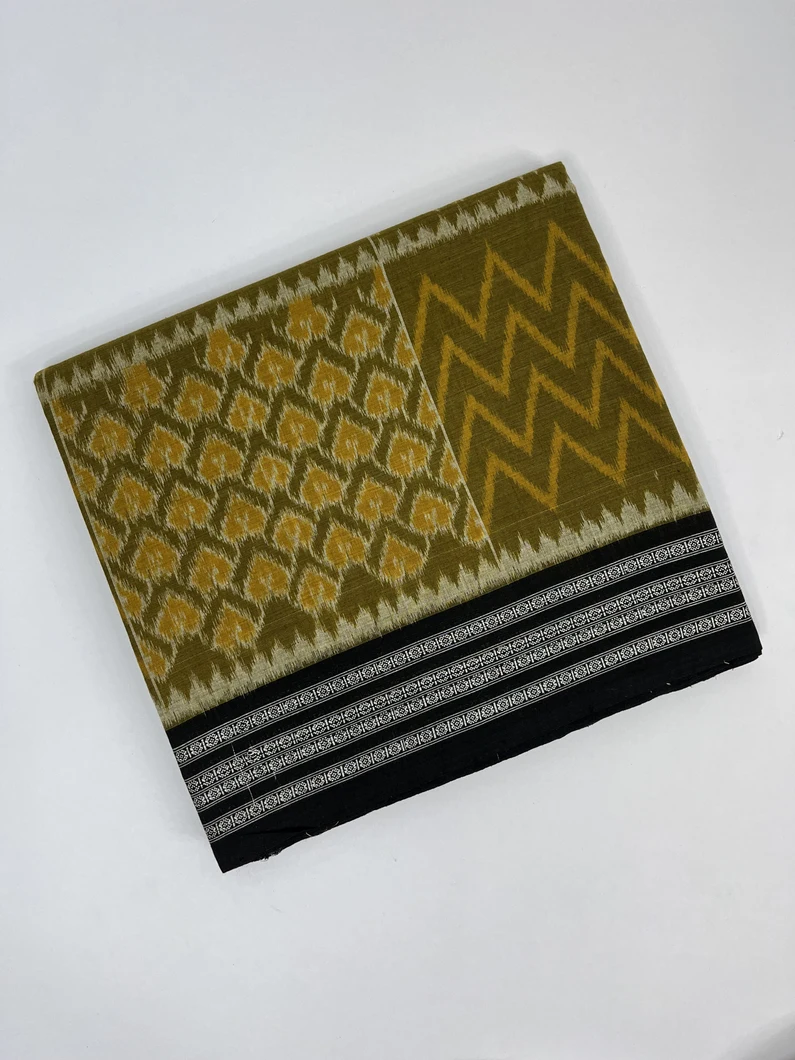 Olive color hand made pure cotton Orissi ikat saree1