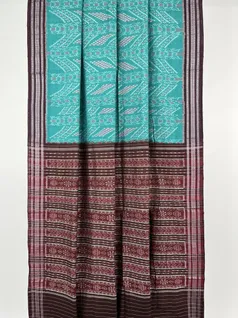 Turquoise color hand made pure cotton Orissi ikat saree2