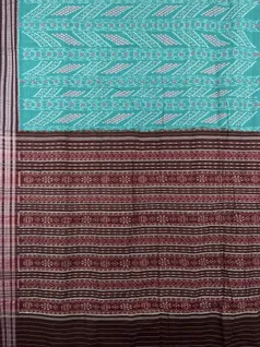 Turquoise color hand made pure cotton Orissi ikat saree3