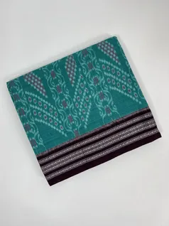 Turquoise color hand made pure cotton Orissi ikat saree1