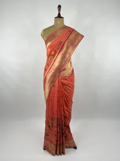 Peach color Paithani silk saree2