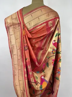 Peach color Paithani silk saree4