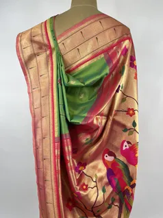 Pear Green color Paithani silk saree4