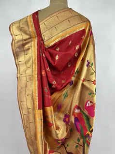 Red color Paithani silk saree4