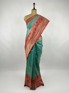 Turquoise Blue color Banarasi silk saree2