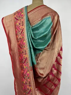 Turquoise Blue color Banarasi silk saree4