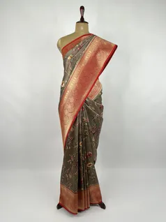 Light Brown color printed Kanjivaram silk saree2