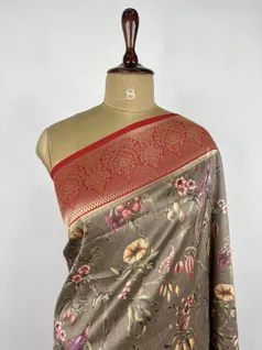 Light Brown color printed Kanjivaram silk saree3