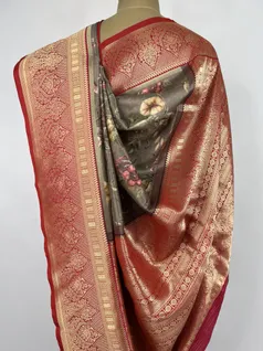 Light Brown color printed Kanjivaram silk saree4