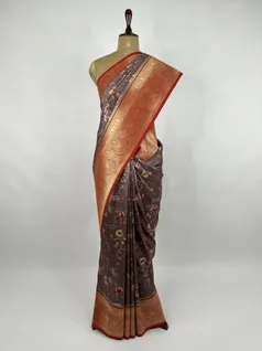 Wine color printed Kanjivaram silk saree2