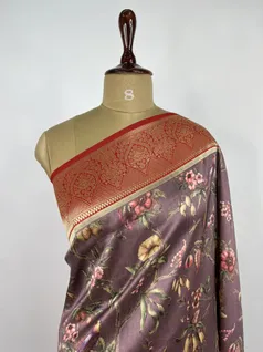 Wine color printed Kanjivaram silk saree3