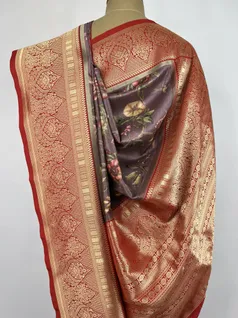 Wine color printed Kanjivaram silk saree4