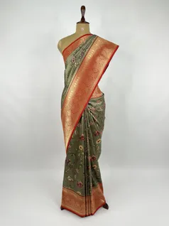 Olive green color printed Kanjivaram silk saree2