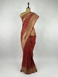 Maroon red color Bandhani Georgette silk saree2