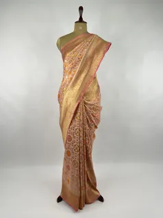 Pastel Peach color Bandhani silk saree2