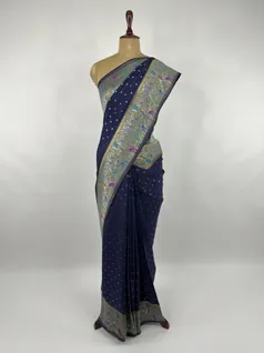 Navy Blue color Modal silk Banarasi weaving saree2