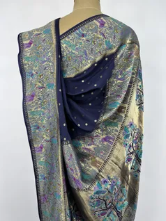 Navy Blue color Modal silk Banarasi weaving saree4