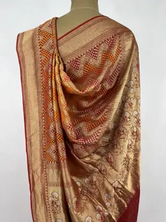 Red color shaded Bandhani Georgette silk saree4