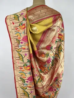 Yellow color Paithani silk saree4