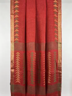 Red color Han woven Pure jamdani Linen saree2