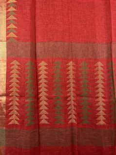 Red color Han woven Pure jamdani Linen saree3