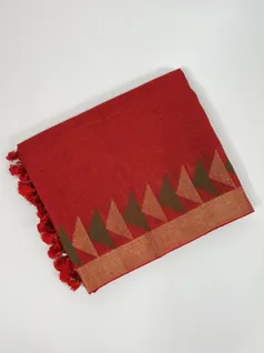 Red color Han woven Pure jamdani Linen saree1