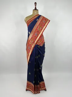 Navy blue color fancy Kanjivaram silk saree2