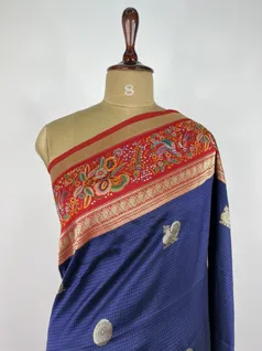 Navy blue color fancy Kanjivaram silk saree3